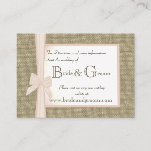 Burlap and Blush Bow Wedding Web Info Business Card
