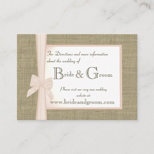 Customizable Burlap and Blush Bow Wedding Web Info Business Card