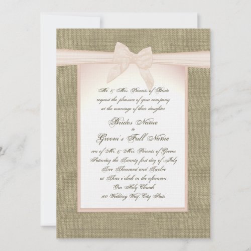 Burlap and Blush Pink Bow Rustic Wedding Personalized Announcements