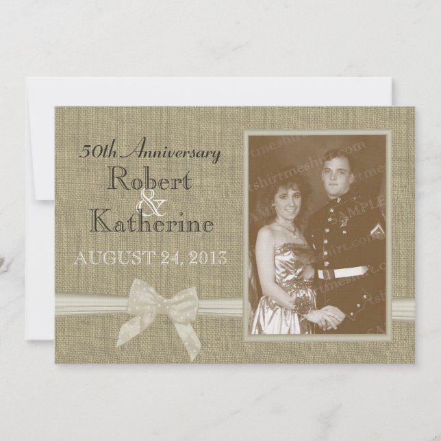 Burlap and Bow 50th Anniversary with Photo Invitation (Front)