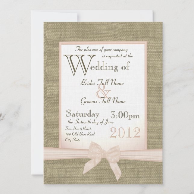 Burlap and Bow Blush Country Wedding Invitation (Front)