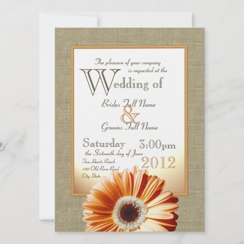 Burlap and Bow Orange Gerbera Daisy Wedding Personalized Announcement