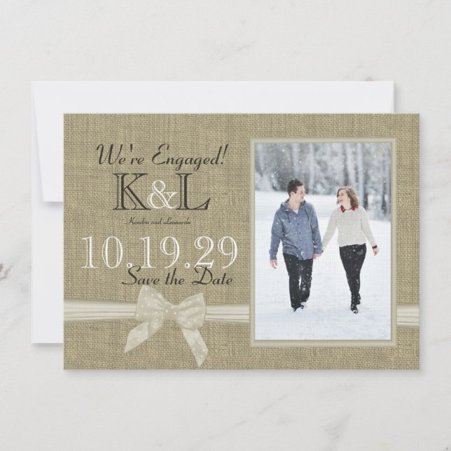 Burlap and Bow Rustic Country Save the Date (Front)