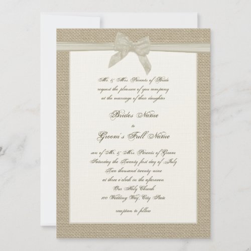 Burlap and Bow Rustic Wedding Custom Invites