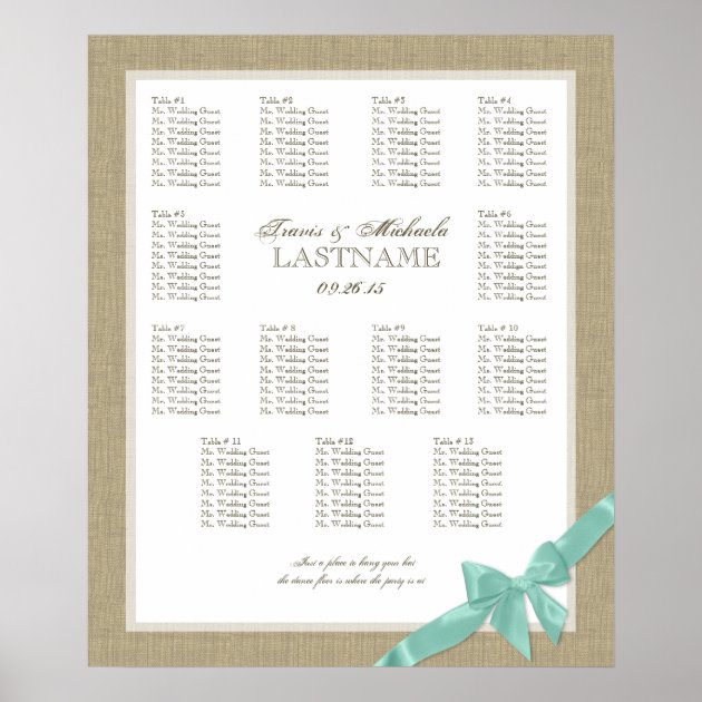 Burlap And Bow Wedding Seating Chart