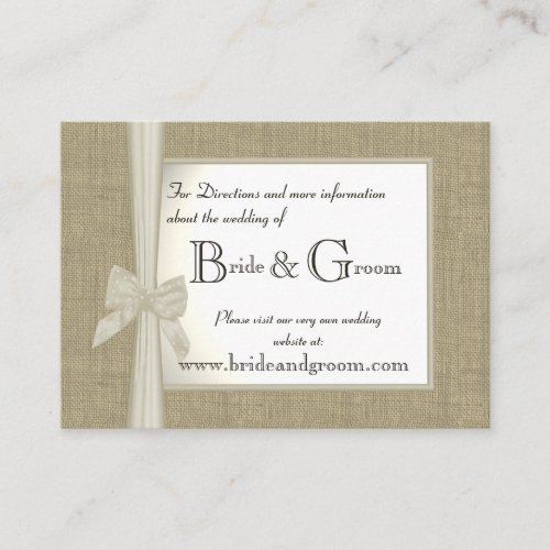 Burlap and Bow Wedding Web Info Business Card Template
