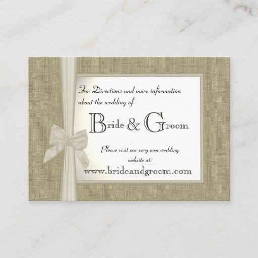 Customizable Burlap and Bow Wedding Web Info Business Card Template