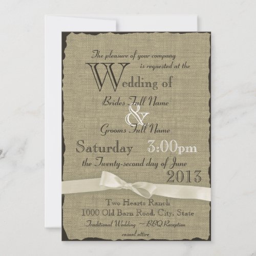 Burlap and Bows Rustic Wedding Personalized Invitation
