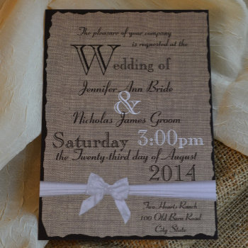 Burlap And Bows Rustic Wedding Invitation by happygotimes at Zazzle