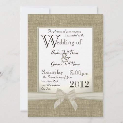 Burlap and Bows Wedding Personalized Invite