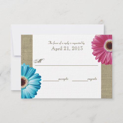 Burlap and Daisy Pink and Blue Response Card
