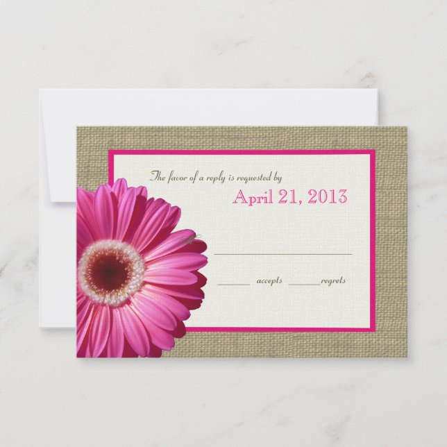 Burlap and Daisy Pink Response Card (Front)