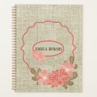 Burlap and Dusty Rose Colored Dahlia Planner