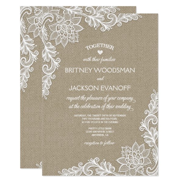 256852220830670266 Burlap and Floral Lace Wedding Invitations