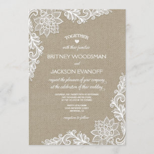 Burlap and Floral Lace Wedding Invitations