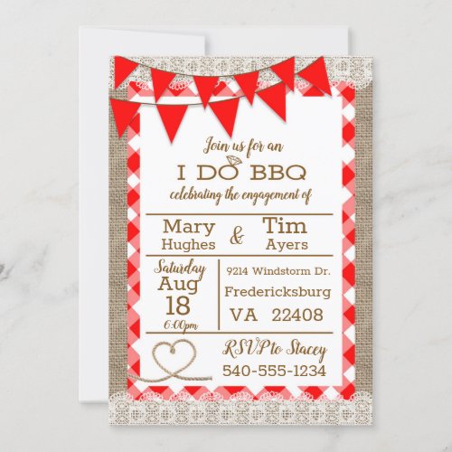 Burlap and Gingham I Do BBQ Invitation