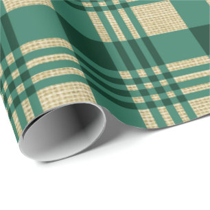 Burlap and Green Plaid Christmas Wrapping Paper