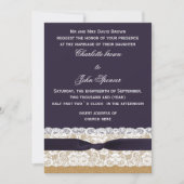 Burlap and lace and purple wedding invitation (Front)