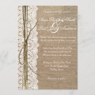 5x7 Kraft Paper Lace Twine Bow Wedding Invitation