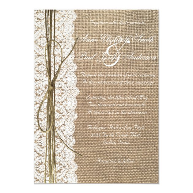 Burlap And Lace And Twine Bow Wedding Invitation