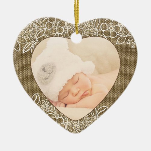 Burlap and Lace Baby First Christmas Ceramic Ornament