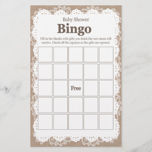 Burlap and Lace Baby Shower Bingo Cards