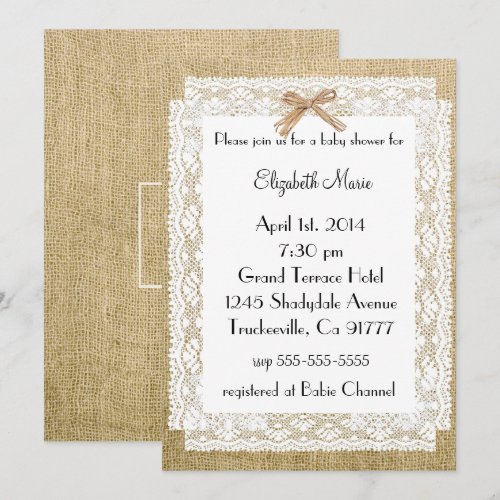 Burlap and Lace-Baby Shower Announcements