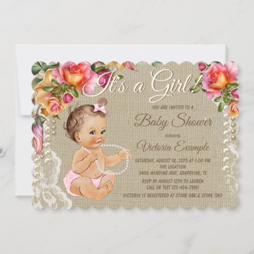 Burlap and Lace Baby Shower Invitations