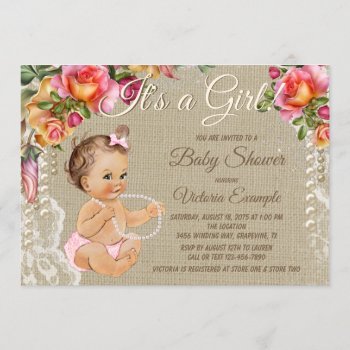 Burlap And Lace Baby Shower Invitations by The_Vintage_Boutique at Zazzle