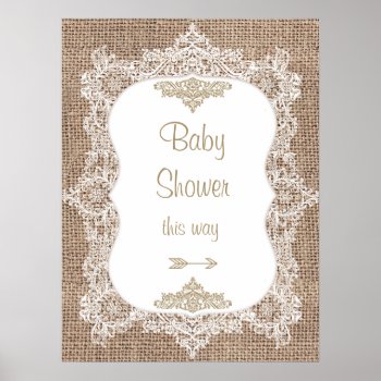 Burlap And Lace Baby Shower Poster by TheGreekCookie at Zazzle