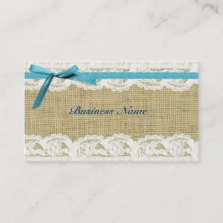 Burlap and Lace Beige Blue Bow shabby chic Business Card