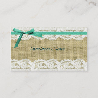 Burlap and Lace Beige Mint Bow shabby chic Business Card