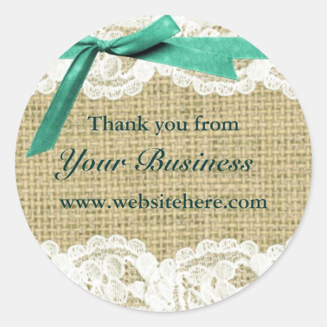 Burlap and Lace Beige Mint Bow shabby chic label (Front)