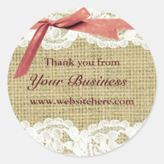 Burlap and Lace Beige Pink Bow shabby chic label