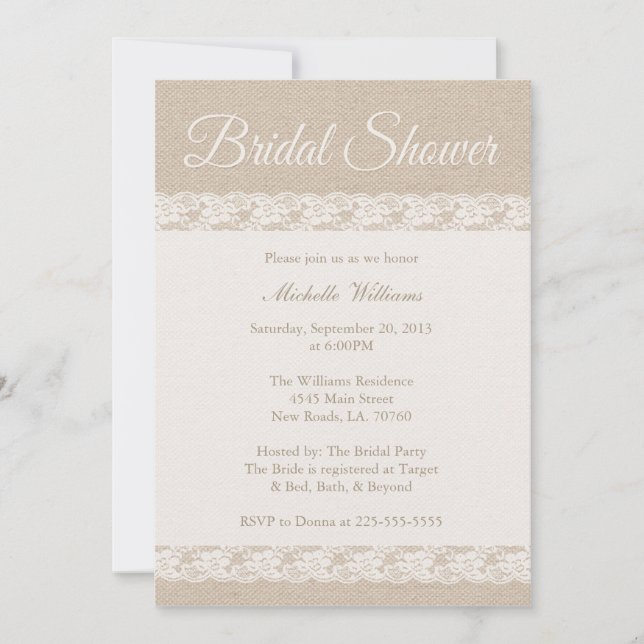 Burlap and Lace | Bridal Shower Invitation (Front)