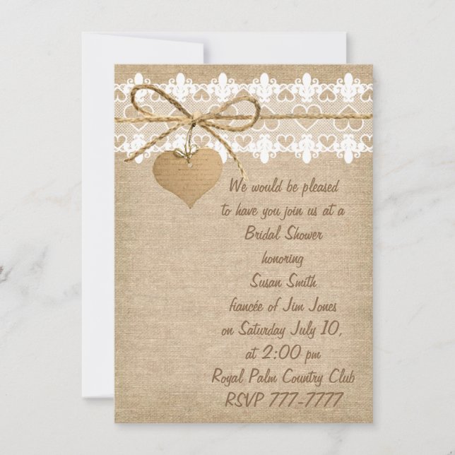 Burlap and Lace Bridal Shower Invitation (Front)