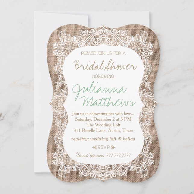 Burlap and Lace Bridal Shower Invitation (Front)