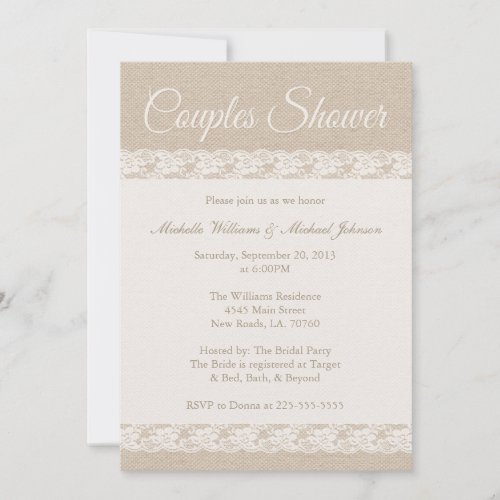 Burlap and Lace | Couples Shower Invitations