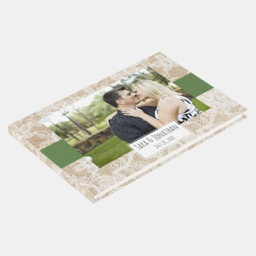 Burlap and Lace Green Photo Wedding Guest Book