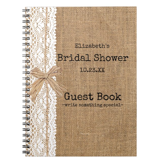 Burlap and Lace Image Bridal Shower Guest Book (Front)