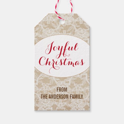 Burlap and Lace Joyful Christmas Personalized Gift Tags