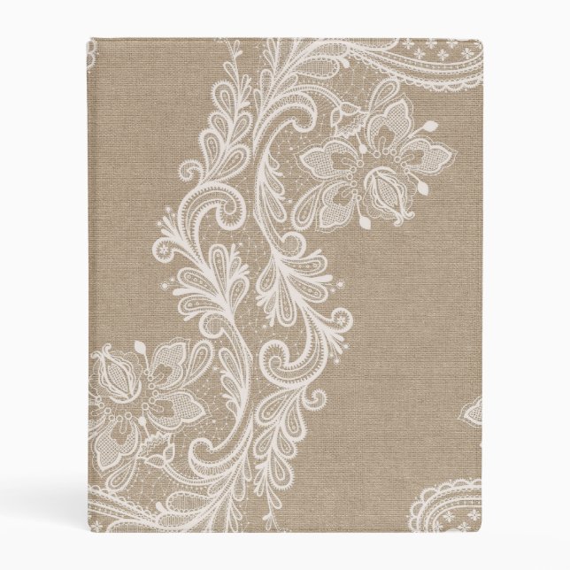 Burlap and Lace Mini Binder for Recipes or Photos (Front)