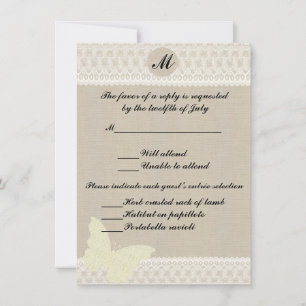 Burlap And Lace Monogram Response Card