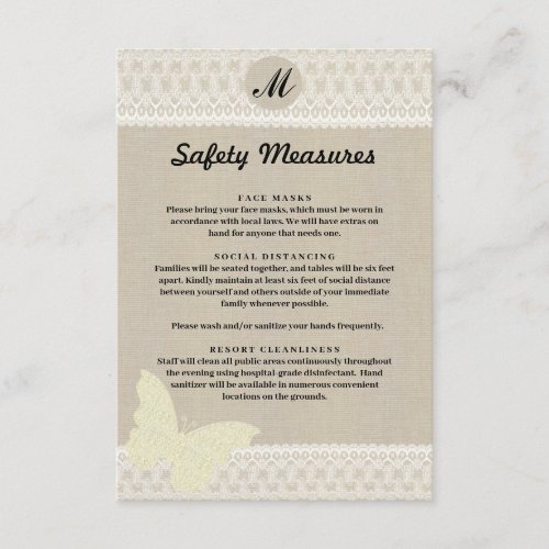 Burlap And Lace Monogram Safety Measures Enclosure Card