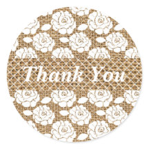 Burlap and Lace Monogram Wedding Sticker