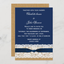 Burlap and Lace Navy Wedding Invitation