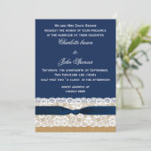 Burlap and Lace Navy Wedding Invitation (Standing Front)