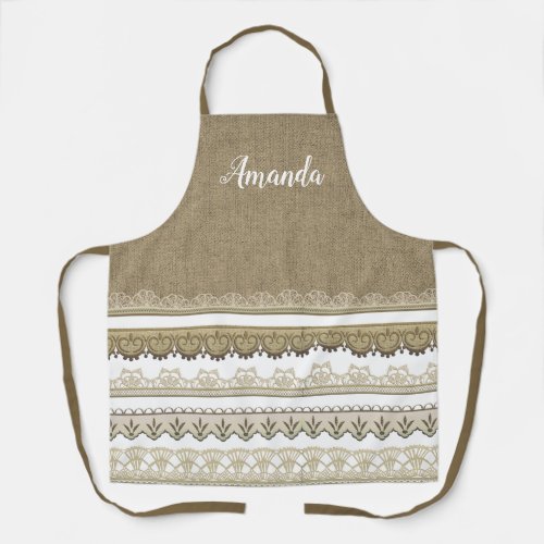 Burlap and Lace Personalized All Over Print Apron