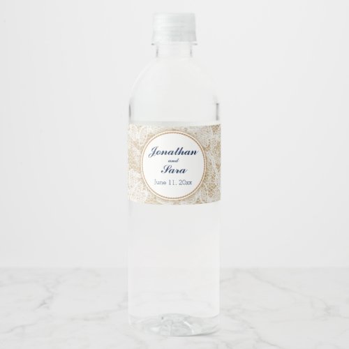 Burlap and Lace Personalized Wedding Water Bottle Label