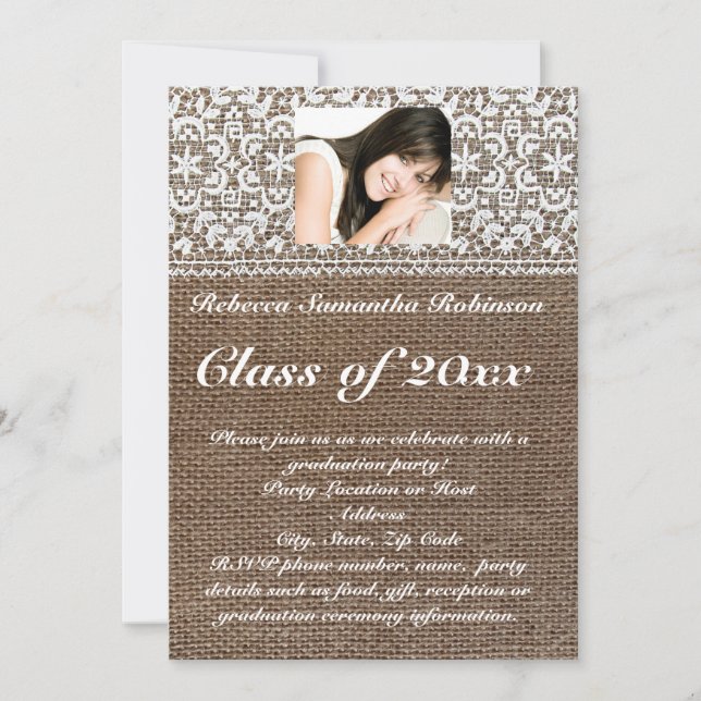 Burlap and Lace Photo Graduation Invitation (Front)